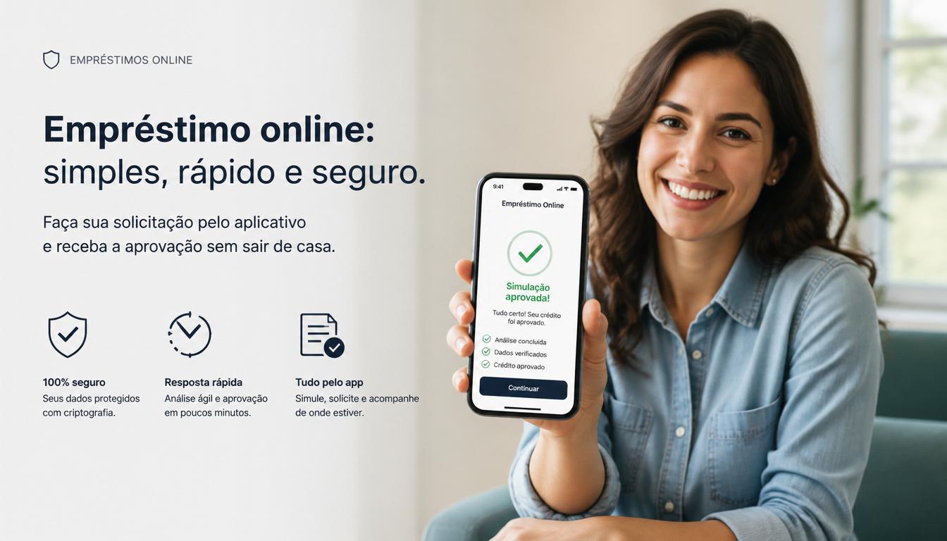 Mulher de cabelos escuros sorrindo e segurando um smartphone que exibe um aplicativo com o símbolo de verificado verde.